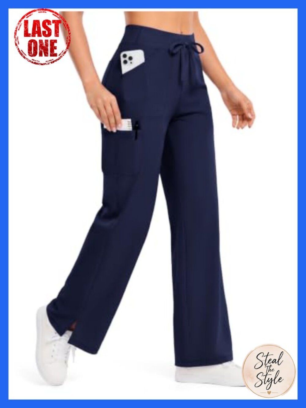Women's Wide Leg 4-Way Stretch Yoga Scrub Pants 5 Pockets Drawstring